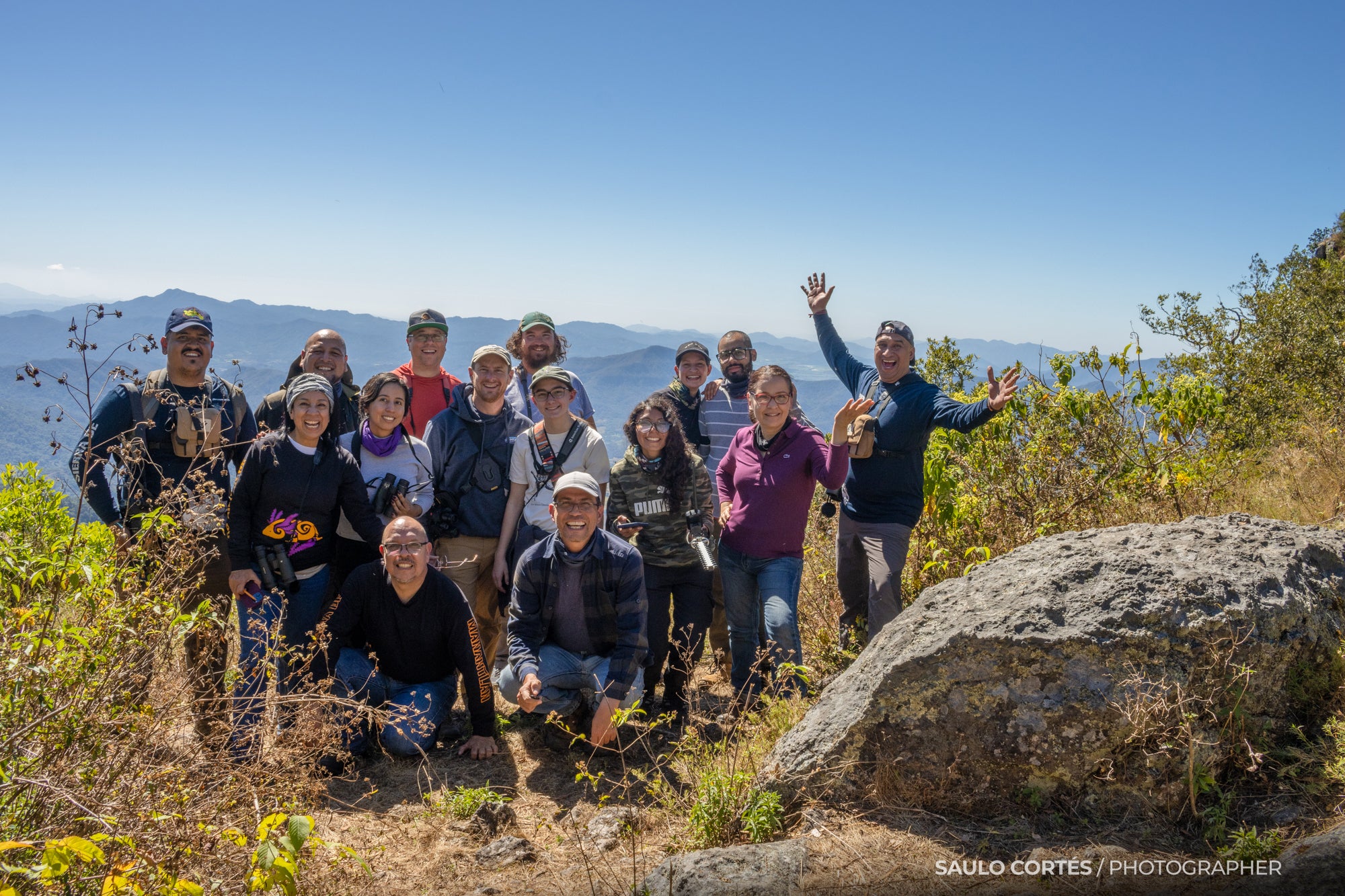 The research team group photo from the top of the cliffs at Almeal