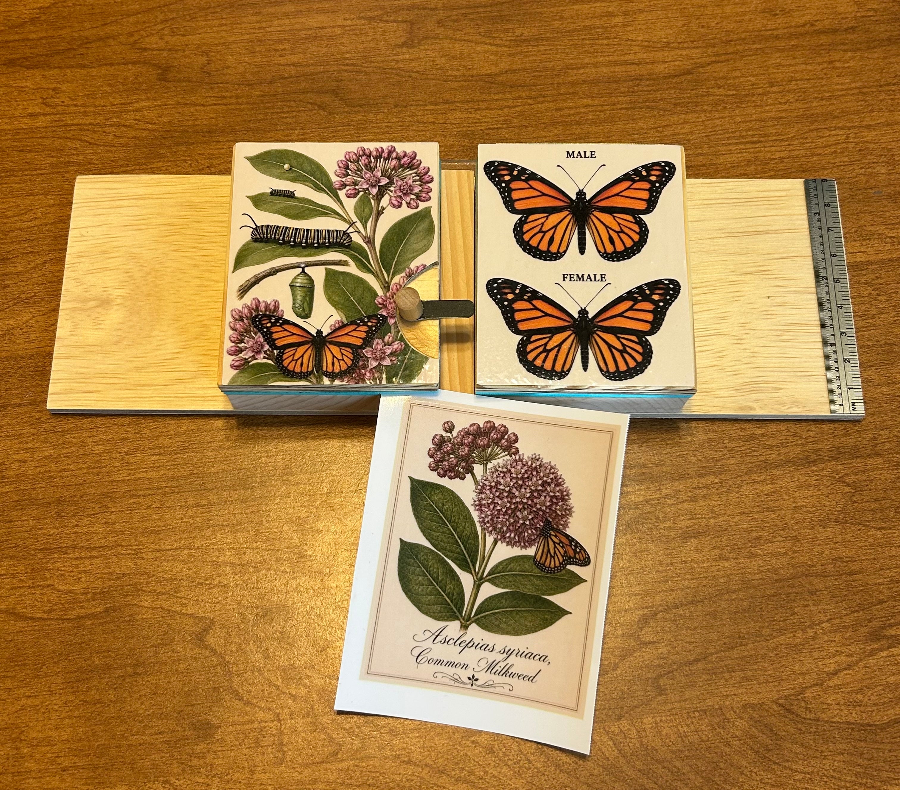 Monarch tagging board with decorative vinyl cleanup stickers