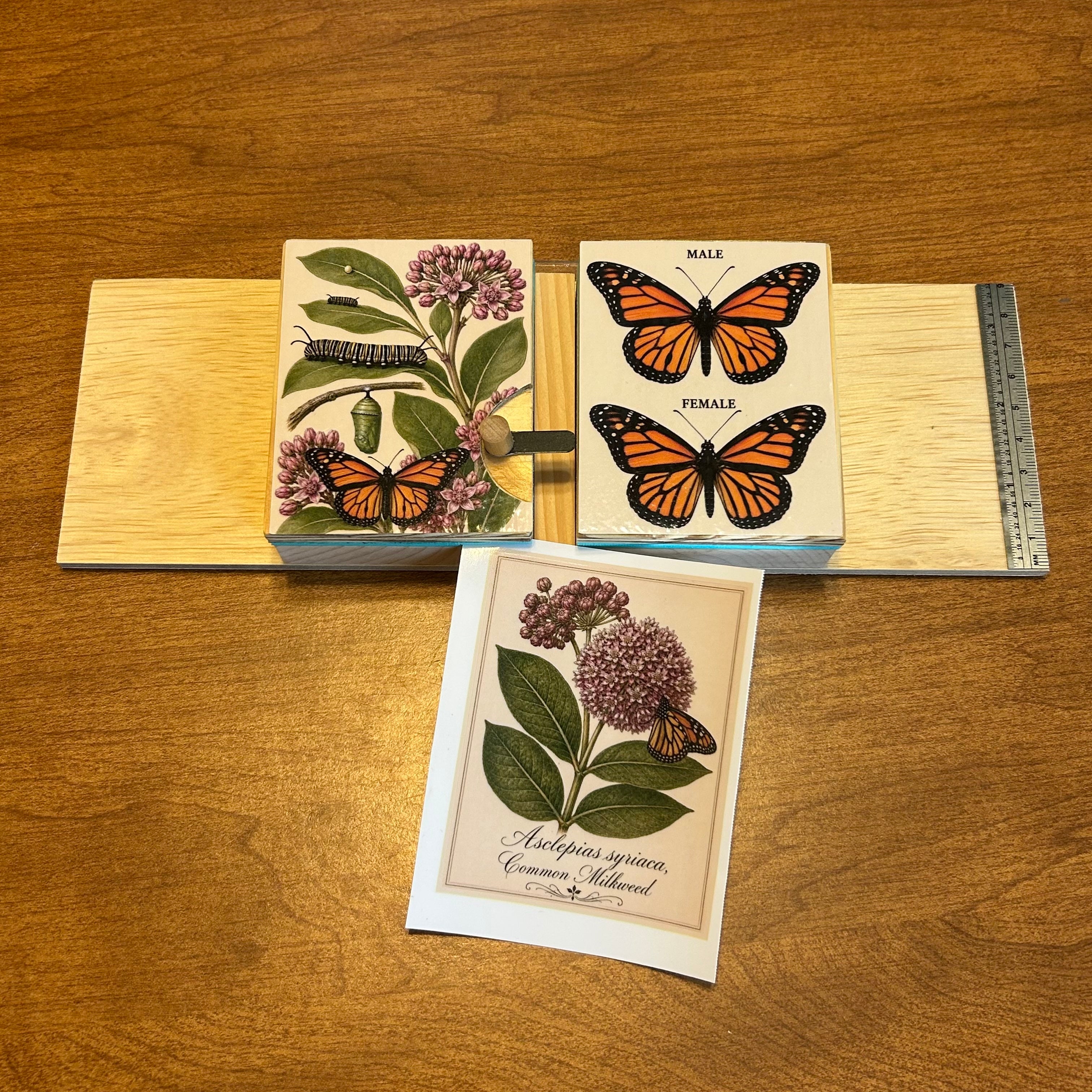 Monarch tagging board with decorative vinyl cleanup stickers