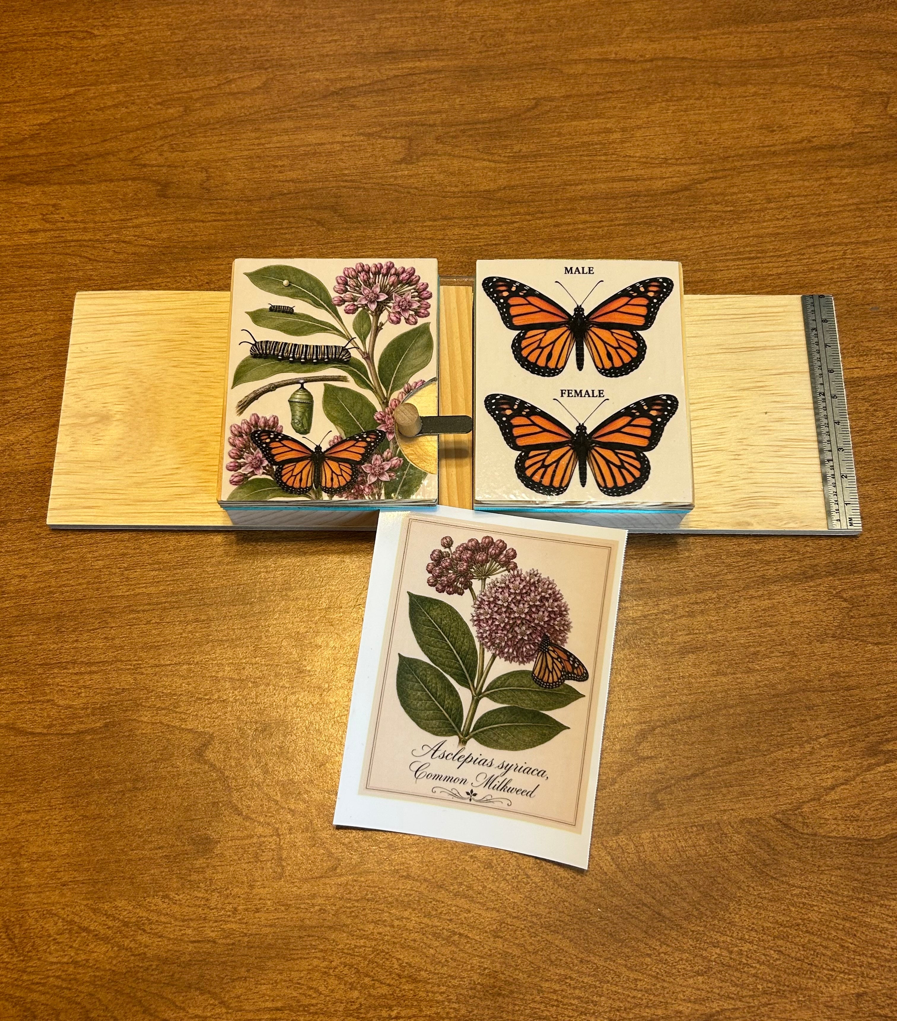 Monarch tagging board with decorative vinyl cleanup stickers